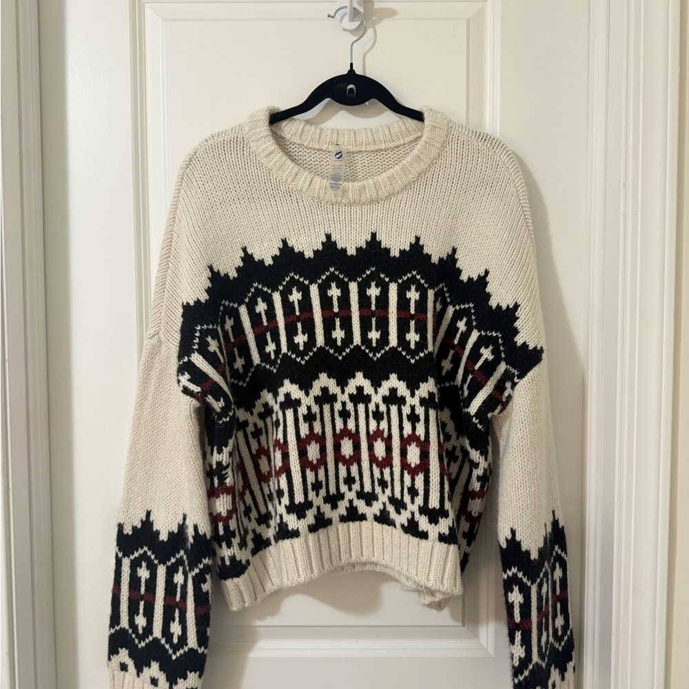 LOFT Cream and Black Patterned Sweater